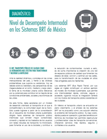 Diagnóstico: Nivel de desempeño intermodal en los Sistemas BRT de México. Agosto, 2016