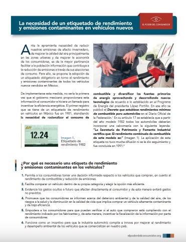 La necesidad de un etiquetado de rendimiento y emisiones contaminantes en vehículos nuevos